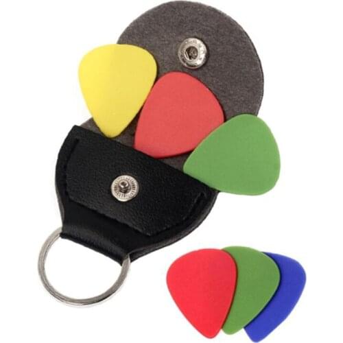 2pcs Faux Leather Key Chain Style Bass Guitar Picks Plectrums Bag Holder New Guitar Picks Holder Case W1