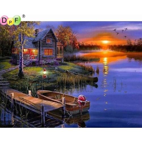DPF diamond painting cross stitch country cottage DIY full square diamond embroidery mosaic home decor gifts kits handwork