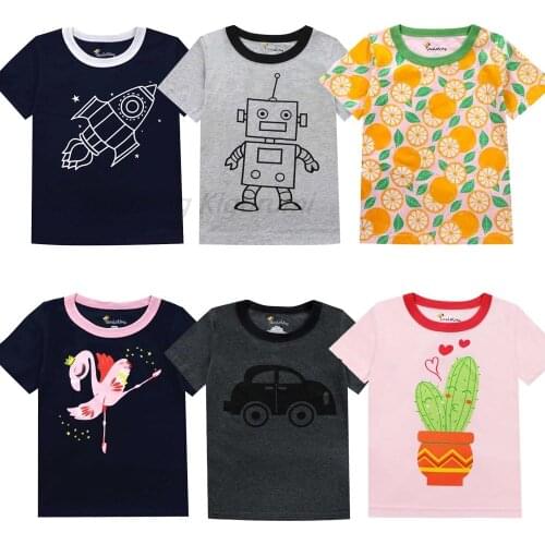 T Shirt Cartoon Animals Baby Kids Boys Girls Children Cotton Short Sleeves Summer Clothing Animal Print Tee Red Car Toddler