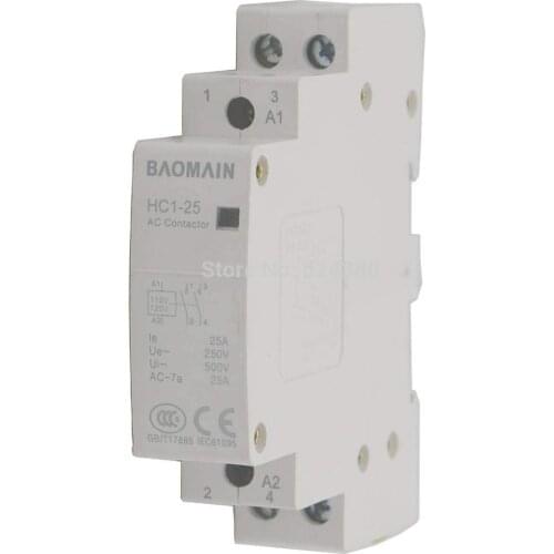 HC1-25 110-120V 220-230V 24V Coil Volt 2 Two Poles 25A 25Amps 35mm DIN Rail Mount Home Household Modulus AC Contactor Modular