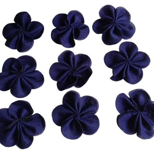 HL 20pcs 40mm Navy Color Chiffon Ribbon Flowers Double Handmade Apparel Accessories Sewing Appliques DIY Crafts A640