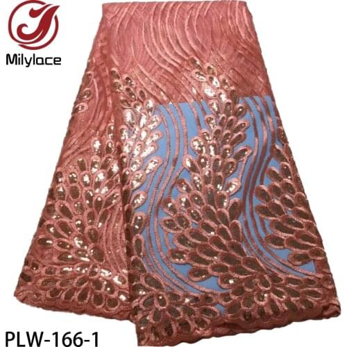 Latest African Sequins Lace Fabric Embroidery French Mesh Lace Fabric Nigerian Tulle Lace for Party PLW-166