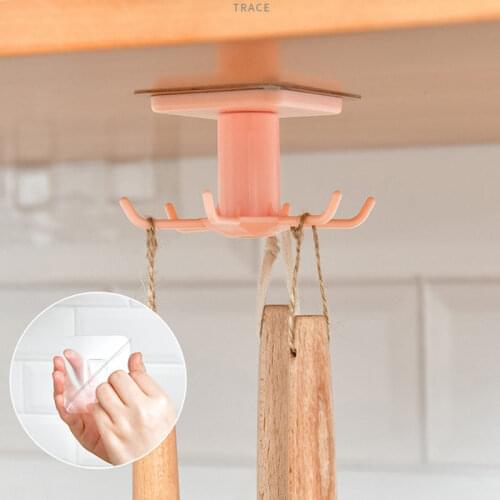 Kitchen Hook Organizer Rack 360 Degrees Rotatable Shelf Accessories Organizer Hook Storage Cupboard Storage Cabinet Shelf Hooks
