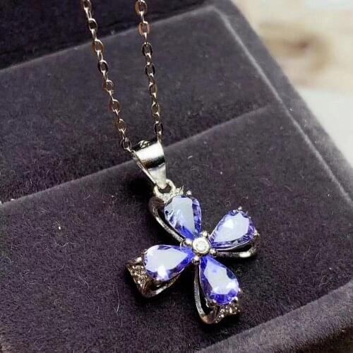 100% Real and Natural Tanzanite Necklace Pendant S925 Sterling Silver Womens Color Gemstone Natural Jewelry