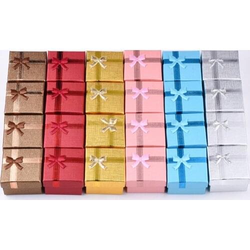 24pcs Square Cardboard Ring Gifts Boxes For jewellery Packaging Display Boxes with Yarn Bowknot and Sponge Inside 4.2x4.2x3.1cm