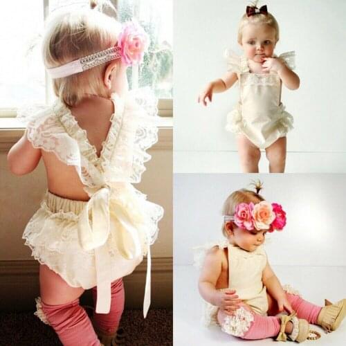 Lovely Newborn Baby Girl Sleeveless Backless Lace Romper Jumpsuit Outfits Princess Girls Summer Clothes 0-24M