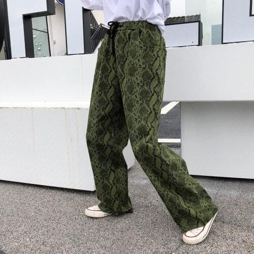 Cool Street crowd Snake Print stretch high waist straight trousers hip-hop mens and womens slacks BF pant