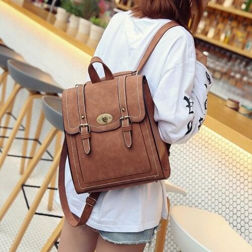 Fashion Soil Color Trend Pu Double Clamshell Backpack Leisure Large Capacity Student Schoolbag Womens Mochilas School Bags