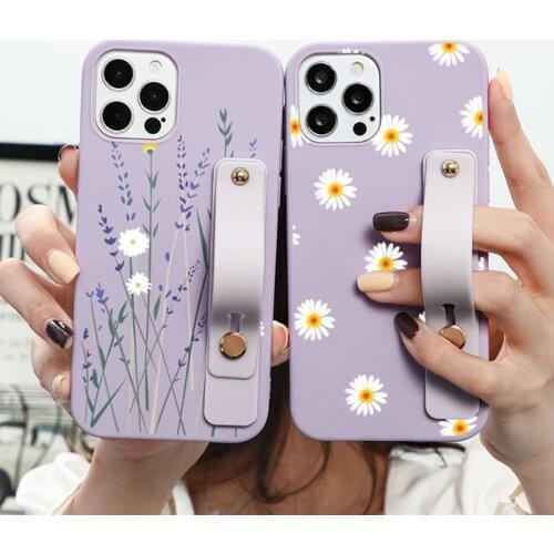 Flower Soft TPU Wrist Strap Holder Case For iPhone 7 8 6S 6 Plus 11 12 Pro Max Mini X Xs Max XR 5 5s SE 2020 Dinosaur Back Cover
