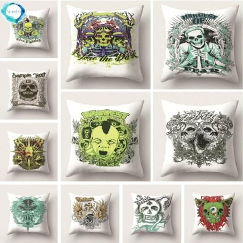 Cartoon Cushion Cover Halloween Skull Print Decorative Pillow Case Sofa Polyester Throw Cushion Cover Home Decor 45X45CM