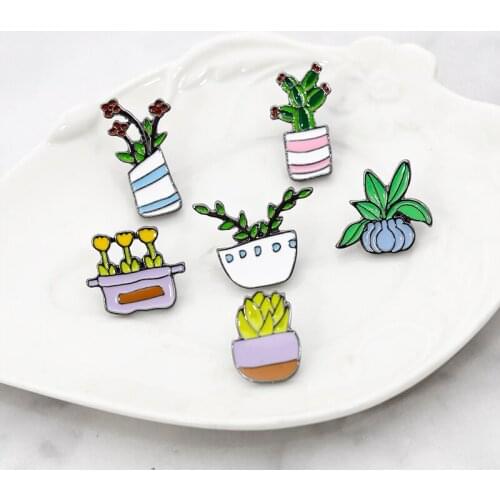 New arrival cute Potted plant cactus Daffodil flower pins brooches women men enamel label pins brooches gifts