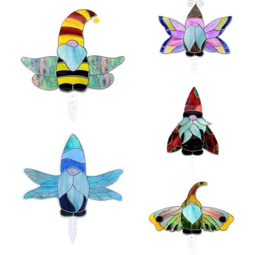 Stained Acrylic Gnome Stake Yard Decor Ornament Lawn Decoration Waterproof Landscape Lighting For Pathway Patio Yard Lawn Decora