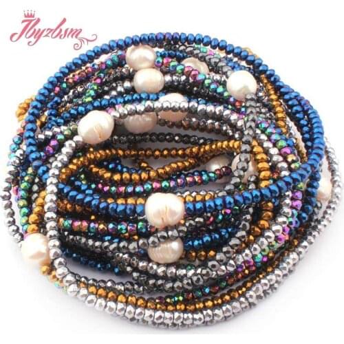 2x4 Rondelle (No Magnetic) Hematite 9-10mm Oval Pearl Natural Stone Necklace Fashion Jewellery 55"Women Gift Free Shipping