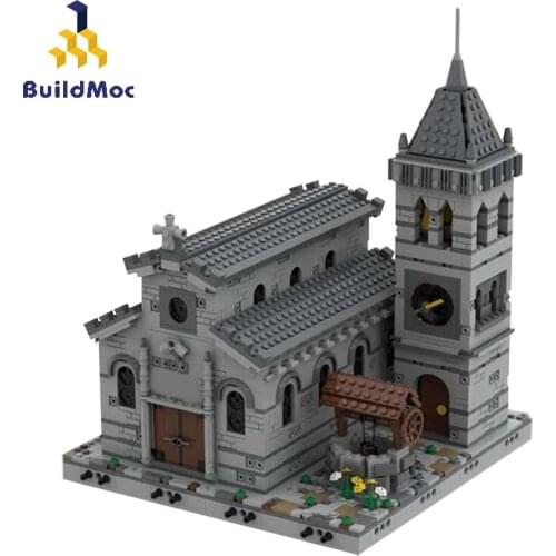 BuildMoc City Building Medieval Church Modular Street Scene Build Blocks MOC City View Famous Village Model Bricks Kids Toy Gift