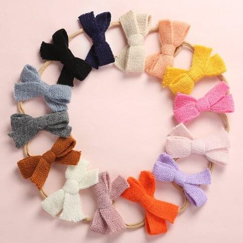 14 pcs/lot, Hand tied Sweater Bow nylon headbands or hair clips, baby shower gift, children girls hair accessories