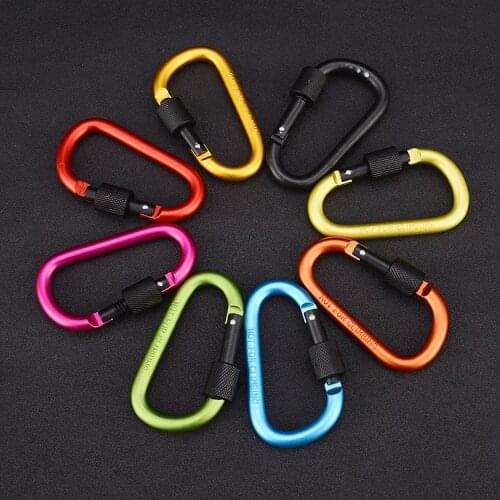5PCS Portable D Shape Multicolor Colourful Aluminium Alloy Hang Buckle Fast Hook With Lock Keychain Key Chain Ring EDC Tool