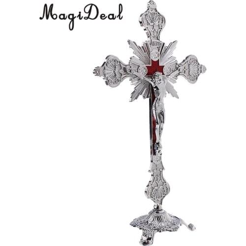 Crucifix Jesus Christ On The Stand Cross Catholic Statue Figurine for Home Chapel Ornament