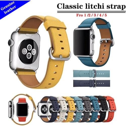 Leather loop strap For apple Genuine leather litchi pattern band 44mm 40mm Replacement iWatch series 5 4 3 2 1 42mm 38mm Wristba