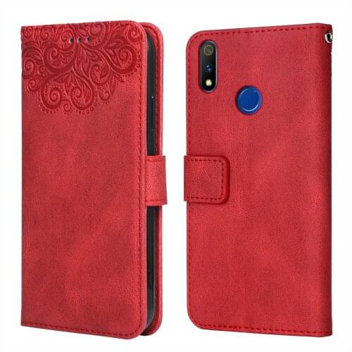 Luxury Leather Case for Realme 3i Flower Embossing RMX1827 RMX1825 RMX1821 Wallet Flip Phone Case for Realme 3 i Cover