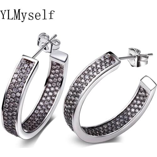 Amazing Flash White/Black Hoop earring aros Round-Shape with Brilliant Austrian Zirconia brinco feminino Hoop Earrings for Women