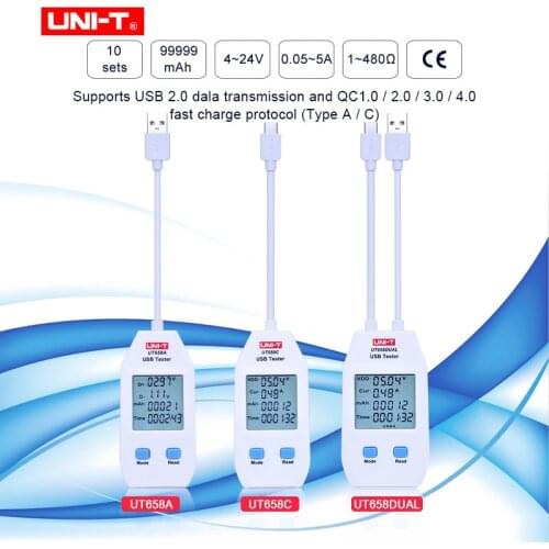 UNI-T UT658A/UT658C/UT658DUAL series USB Power Meter and Tester Digital Meter for Voltage/Current/ Capacity/Energy/Resistance