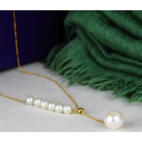 Gorgeous 4.5-8mm south sea white round pearl gold necklace pendant 18inch