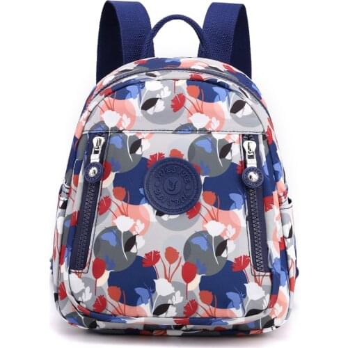 Printing Flower Waterproof Nylon Women Backpack Small Zipper Girl Backpack Multi Pocket Design Lady Rucksack Travel Backpack Bag