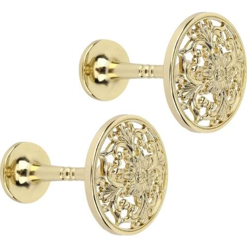 Curtain Holdbacks,Set of 2 Wall Mounted Draperies Hooks Antique Engraved Floral Plate Vintage Retro Decorative Metal Hangers