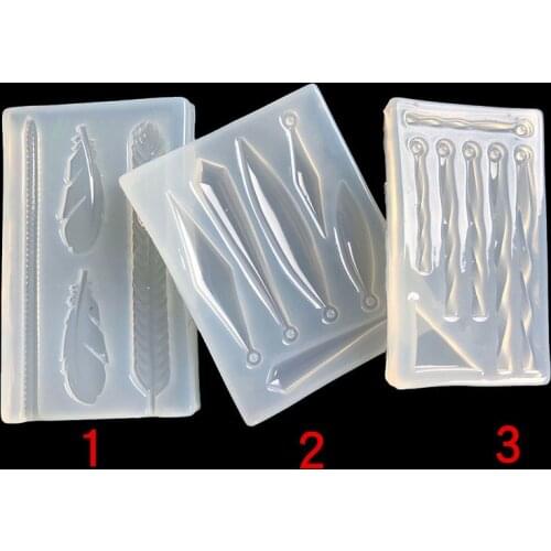 DIY Mirror Silicone Mold Hollow Feather Earring Hanging Key Chain Mould For UV Epoxy Resin Jewelry Making Accessaries