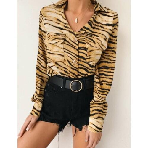 2020 New Fashion Summer Women’s V-neck Long Sleeve Casual Leopard Button Shirt Ladies Slim Velvet Tops Blouse