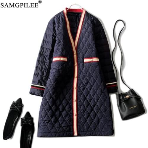 Cotton Jacket Woman 2021 New Casual V-neck Plaid Cotton Long Length Padded Fashion Winter Coats For Women 4XL