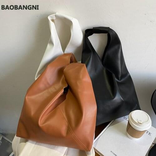 Top-Handle Bags Women Solid PU Leather Shoulder Underarm Large Capacity Tote Bag Females Handbags Korean Style All-match Trendy
