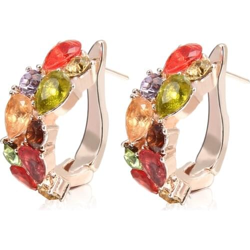 Elegant Women Crystal Rose Gold Earring Charm Vintage Multi Color Rhinestone Geometric Earring Engagement Party Love Gift