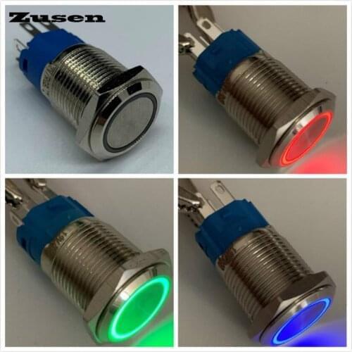 Zusen 16mm 1no1nc three led colors RGB ring illuminated on/off push button switch (ZS161F-11ZE/RGB/12V/A 4pins for led)