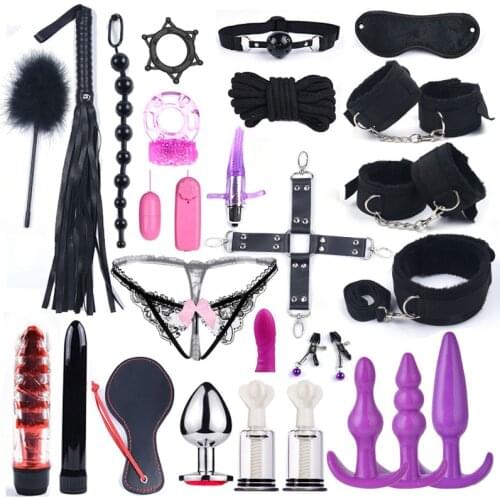 18+SM Adult Games G Spot Dildo Vibrator Anal Plug Bondage Set Whip Handcuffs For Sex Bdsm Exotic Sex Toys For Women Sex Products