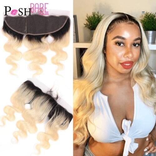 1B 613 Blonde Ombre Colored Full Frontal 13x6 Body Wave Brazilian Hair Pre Plucked Frontal Closure Bleached Knots With Baby Hair