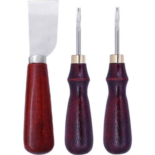 3Pc Leather Edge Beveler Leather Cutting Knife Leather Edge Skiving Knife Wood Handle Leather Tool for DIY Leather Craft
