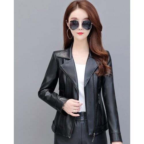 Plus Size 4XL PU Women Leather Coat New 2021 Autumn Women Leather Jacket Short Slim Spring Motorcycle Female Clothing Black