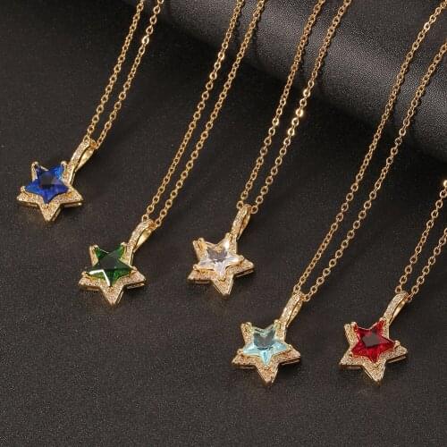 5 Pcs Star Pendant Necklace Jewelry Copper Plated Crystal Star Pendant Simple Temperament Necklace Trendy Necklace