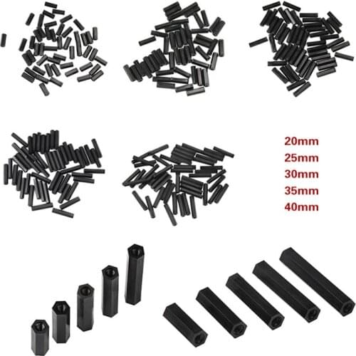 50Pcs Black 20/25/30/35/40mm Hex Nylon Standoff Spacer Column Flat Head Double Pass M4 Nylon Plastic Spacing Screws Kit