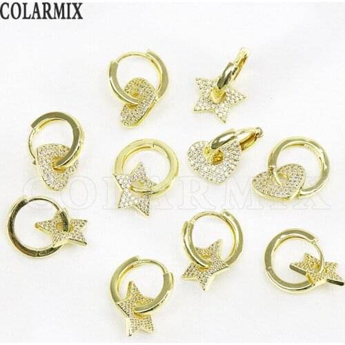 6 Pairs Mix shape Zirconia Drop earrings Gold earrings Star ,heart shape Jewelry dangle earrings women earrings 8495