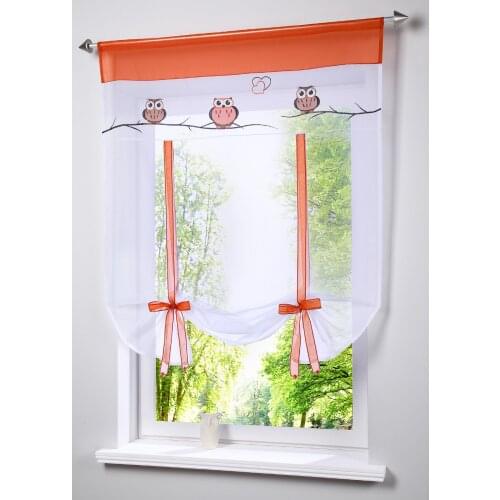 Free shipping new arrival Embroidered rod pocket style Sheer kitchen door owl embroidered window curtain liftering roman blinds