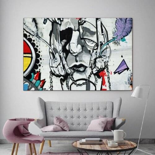 Large Creative Abstract Face Graffiti Posters Canvas Paintings Wall Art Prints Posters Prints Living Room Home Wall Decor