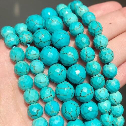 Natural Stone Beads Blue Turquoises Faceted Crafts Round Loose Spacer Beads for Jewelry Making DIY Bracelet 4/6/8/10mm
