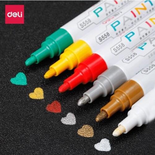 Deli 48 pcs Paint Marker Permanent Marker 8 Colors Oil-Ink Mark Pens School & Office Stationery for CD Wood Rock Metal Marker