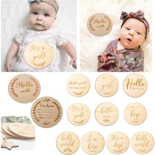 Wooden Baby Month Milestone Card Newborn Birth Month Birthday Milestone Wooden Teether Baby Kids Photography Props Toy