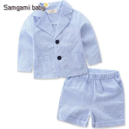 Childrens Clothing 2-Piece Summer European and American Style Fashionable Childrens Cute Blue Small Suit
