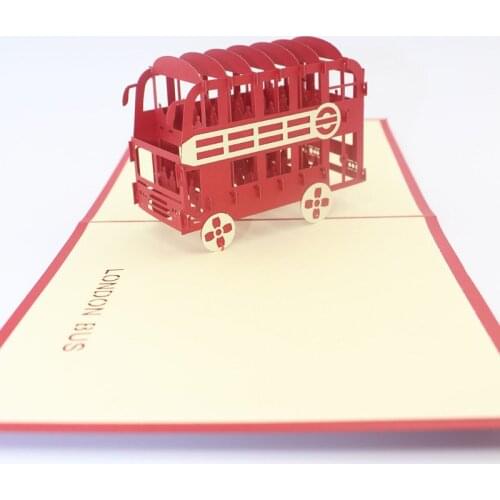 3D Laser Cut Handmade Carving London Red Double-deck Bus Paper Invitation Greeting Cards PostCard Creative Gift Tourism Souvenir