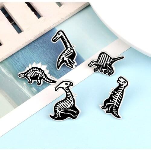 Women Men Brooch Pin Fashion Enamel Brooches Punk Dark Style Black And Silver Cool Dinosaur Badge Pins Gift For Friend Wholesale