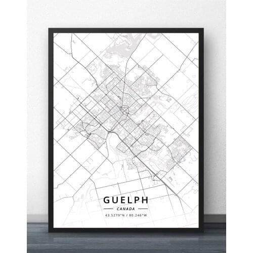 Guelph Halifax Hamilton Kelowna Kingston Kitchener Laval Leduc Levis Longueuil Markham Milton Montreal Canada Map Poster